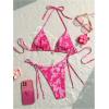 imageMakeMeChic Womens Halter Triangle Thong Bikini Sets High Cut Swimsuit Bathing Suit SwimwearFlower Pink