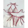 imageMakeMeChic Womens Halter Triangle Thong Bikini Sets High Cut Swimsuit Bathing Suit SwimwearFlower White Red