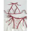 imageMakeMeChic Womens Halter Triangle Thong Bikini Sets High Cut Swimsuit Bathing Suit SwimwearFlower White Red