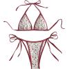 imageMakeMeChic Womens Halter Triangle Thong Bikini Sets High Cut Swimsuit Bathing Suit SwimwearFlower White Red