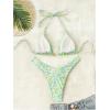 imageMakeMeChic Womens Halter Triangle Thong Bikini Sets High Cut Swimsuit Bathing Suit SwimwearGreen Multi