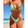 imageMakeMeChic Womens Halter Triangle Thong Bikini Sets High Cut Swimsuit Bathing Suit SwimwearGreen Multi