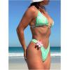 imageMakeMeChic Womens Halter Triangle Thong Bikini Sets High Cut Swimsuit Bathing Suit SwimwearGreen Multi
