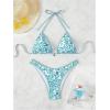 imageMakeMeChic Womens Halter Triangle Thong Bikini Sets High Cut Swimsuit Bathing Suit SwimwearGreen and White