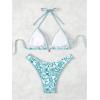 imageMakeMeChic Womens Halter Triangle Thong Bikini Sets High Cut Swimsuit Bathing Suit SwimwearGreen and White