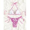 imageMakeMeChic Womens Halter Triangle Thong Bikini Sets High Cut Swimsuit Bathing Suit SwimwearHot Pink and White