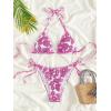 imageMakeMeChic Womens Halter Triangle Thong Bikini Sets High Cut Swimsuit Bathing Suit SwimwearHot Pink and White