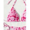 imageMakeMeChic Womens Halter Triangle Thong Bikini Sets High Cut Swimsuit Bathing Suit SwimwearPink Flower