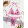imageMakeMeChic Womens Halter Triangle Thong Bikini Sets High Cut Swimsuit Bathing Suit SwimwearPink Flower