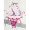 imageMakeMeChic Womens Halter Triangle Thong Bikini Sets High Cut Swimsuit Bathing Suit SwimwearPink Flower