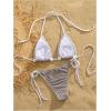 imageMakeMeChic Womens Halter Triangle Thong Bikini Sets High Cut Swimsuit Bathing Suit SwimwearPlaid Brown