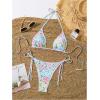imageMakeMeChic Womens Halter Triangle Thong Bikini Sets High Cut Swimsuit Bathing Suit SwimwearPrinted Floral Multi