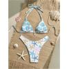 imageMakeMeChic Womens Halter Triangle Thong Bikini Sets High Cut Swimsuit Bathing Suit SwimwearStar White Blue