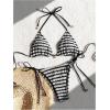 imageMakeMeChic Womens Halter Triangle Thong Bikini Sets High Cut Swimsuit Bathing Suit SwimwearStriped