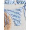imageMakeMeChic Womens Halter Triangle Thong Bikini Sets High Cut Swimsuit Bathing Suit SwimwearStriped Blue