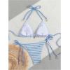 imageMakeMeChic Womens Halter Triangle Thong Bikini Sets High Cut Swimsuit Bathing Suit SwimwearStriped Blue