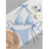 imageMakeMeChic Womens Halter Triangle Thong Bikini Sets High Cut Swimsuit Bathing Suit SwimwearStriped Blue