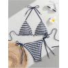 imageMakeMeChic Womens Halter Triangle Thong Bikini Sets High Cut Swimsuit Bathing Suit SwimwearStriped Blue a