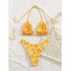 imageMakeMeChic Womens Halter Triangle Thong Bikini Sets High Cut Swimsuit Bathing Suit SwimwearYellow