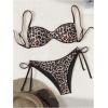imageMakeMeChic Womens Leopard Print Bikini Set Spaghetti Strap Backless Tie Side Swimsuits BeachwearBlack