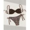 imageMakeMeChic Womens Leopard Print Bikini Set Spaghetti Strap Backless Tie Side Swimsuits BeachwearBlack