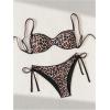 imageMakeMeChic Womens Leopard Print Bikini Set Spaghetti Strap Backless Tie Side Swimsuits BeachwearBlack