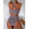 imageMakeMeChic Womens Leopard Print High Waisted Bikini Sets Halter Bathing Suit SwimsuitsMulticolor