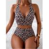 imageMakeMeChic Womens Leopard Print High Waisted Bikini Sets Halter Bathing Suit SwimsuitsMulticolor