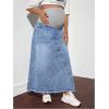 imageMakeMeChic Womens Maternity Denim Skirt High Waisted Raw A Line Pregnancy Maxi Jean SkirtsMulticolor