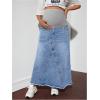 imageMakeMeChic Womens Maternity Denim Skirt High Waisted Raw A Line Pregnancy Maxi Jean SkirtsMulticolor
