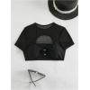 imageMakeMeChic Womens Rhinestone Heart Ring Mesh Top Cut Out Short Sleeve Summer Biniki TopsBlack