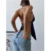 imageMakeMeChic Womens Satin Halter Tops Metal Ring Tie Open Back Asymmetrical Ruffle Tank TopsBlue