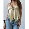 imageMakeMeChic Womens Satin Halter Tops Metal Ring Tie Open Back Asymmetrical Ruffle Tank TopsChampagne