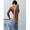 imageMakeMeChic Womens Satin Halter Tops Metal Ring Tie Open Back Asymmetrical Ruffle Tank TopsWhite
