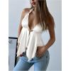 imageMakeMeChic Womens Satin Halter Tops Metal Ring Tie Open Back Asymmetrical Ruffle Tank TopsWhite a