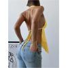 imageMakeMeChic Womens Satin Halter Tops Metal Ring Tie Open Back Asymmetrical Ruffle Tank TopsYellow B