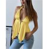 imageMakeMeChic Womens Satin Halter Tops Metal Ring Tie Open Back Asymmetrical Ruffle Tank TopsYellow B