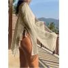imageMakeMeChic Womens Sheer Bell Sleeve Cover Ups Split Knit Summer Swimsuits CoverupApricot