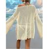 imageMakeMeChic Womens Sheer Bell Sleeve Cover Ups Split Knit Summer Swimsuits CoverupApricot