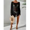 imageMakeMeChic Womens Sheer Bell Sleeve Cover Ups Split Knit Summer Swimsuits CoverupBlack