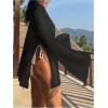 imageMakeMeChic Womens Sheer Bell Sleeve Cover Ups Split Knit Summer Swimsuits CoverupBlack