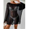 imageMakeMeChic Womens Sheer Bell Sleeve Cover Ups Split Knit Summer Swimsuits CoverupBlack