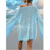 imageMakeMeChic Womens Sheer Bell Sleeve Cover Ups Split Knit Summer Swimsuits CoverupBlue