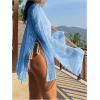 imageMakeMeChic Womens Sheer Bell Sleeve Cover Ups Split Knit Summer Swimsuits CoverupBlue