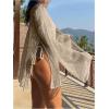imageMakeMeChic Womens Sheer Bell Sleeve Cover Ups Split Knit Summer Swimsuits CoverupKhaki