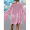 imageMakeMeChic Womens Sheer Bell Sleeve Cover Ups Split Knit Summer Swimsuits CoverupPink