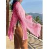imageMakeMeChic Womens Sheer Bell Sleeve Cover Ups Split Knit Summer Swimsuits CoverupPink
