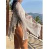 imageMakeMeChic Womens Sheer Bell Sleeve Cover Ups Split Knit Summer Swimsuits CoverupWhite