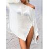 imageMakeMeChic Womens Sheer Bell Sleeve Cover Ups Split Knit Summer Swimsuits CoverupWhite