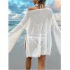 imageMakeMeChic Womens Sheer Bell Sleeve Cover Ups Split Knit Summer Swimsuits CoverupWhite